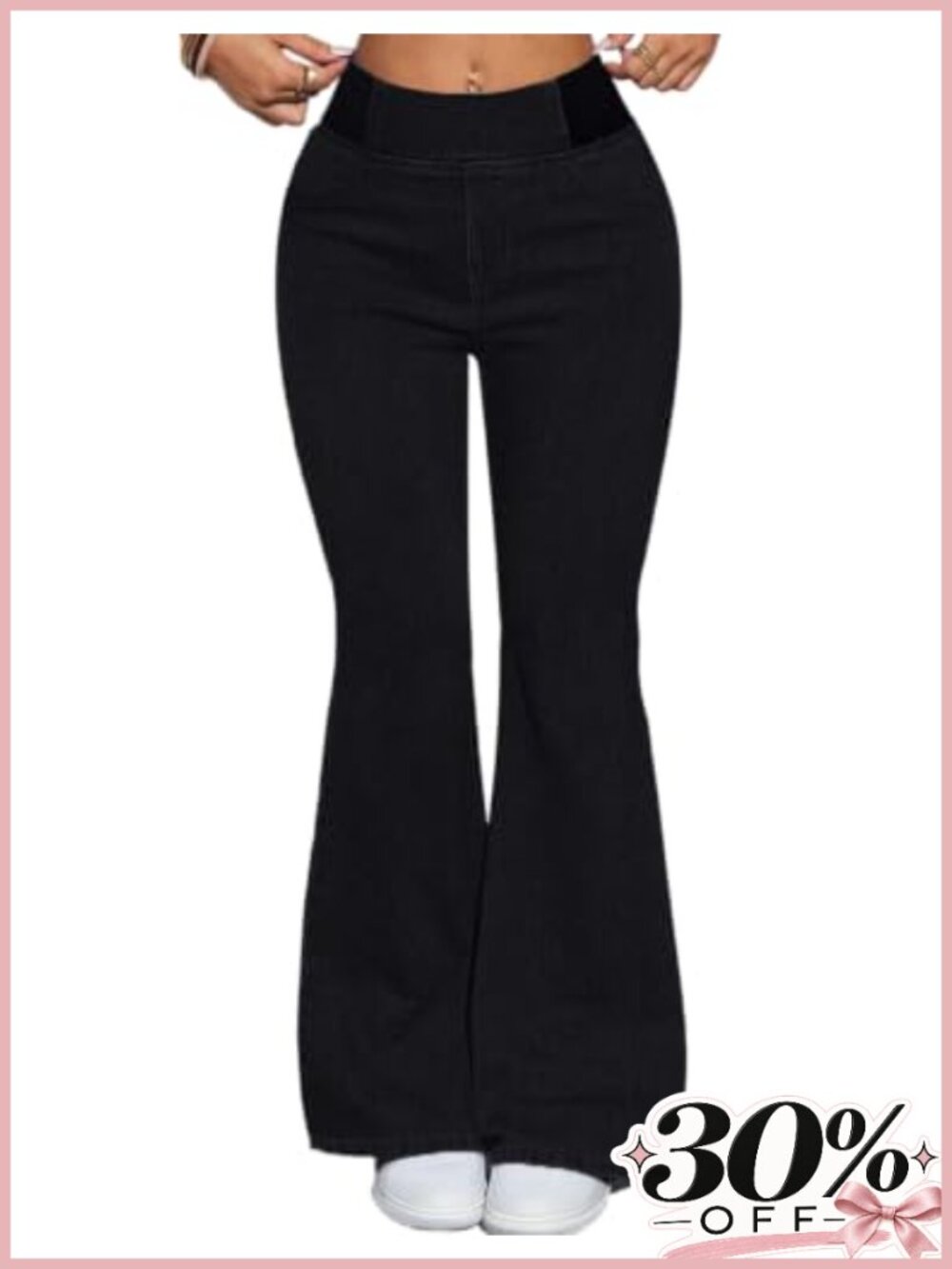 Women's High Waisted Stretchy Flare Jeans Elastic Waistband Bell Bottom Denim